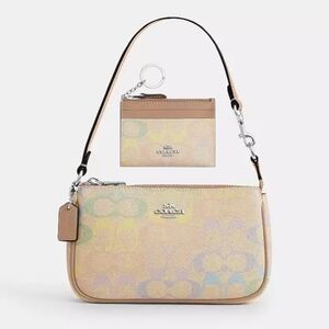 *NWT* COACH Nolita 19 Multicolored Rainbow Signature Canvas Purse & Mini ID Case